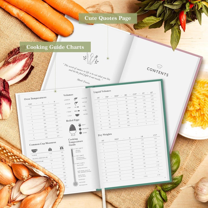 Lanpn Blank Recipe Book Cookbook for 70 Recipes, Waterproof A5 Empty Cooking Journal to Organize Your Family Recipes, Leather Cover Recipe Notebook with Stickers to Write in Your Own Recipes, Green - Image 4